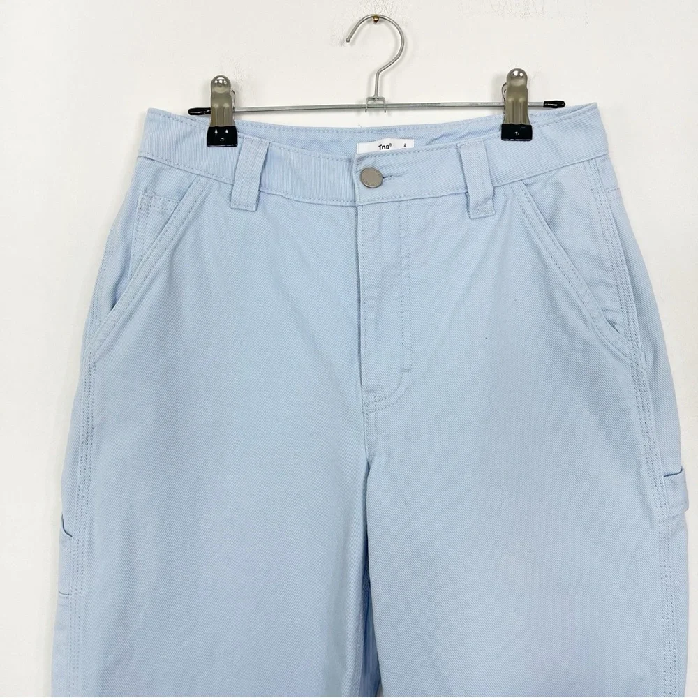 Aritzia TNA Light Blue Straight Leg 100% Cotton Cargo Pants Size 2 - Picture 2 of 15